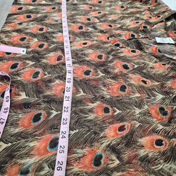 Chico's Peacock Feather Brown Orange Sheer Poncho Top Blouse Medium Large - Picture 7 of 9